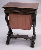 A VERY GOOD GILLOW MODEL ROSEWOOD VANITY - SEWING BOX with plain rising top, good fitted interior
