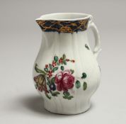 A CHRISTIANS SPARROW BEAK JUG with ribbed moulding and elaborate handle, painted with coloured