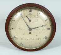 A GOOD 19TH CENTURY MAHOGANY CASED CIRCULAR FUSSEE WALL CLOCK by William Jordan Jun.
