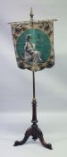 A VICTORIAN ROSEWOOD TRIPOD POLE SCREEN with beadwork banner.