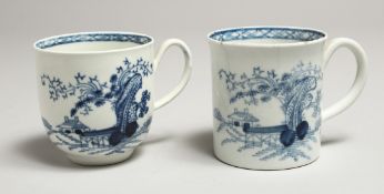 A CHRISTIANS LIVERPOOL COFFEE CUP painted with the Long Bridge pattern in under glaze blue and a