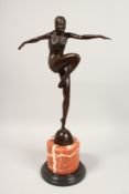 AFTER J. PHILIPPE. A BRONZE DANCER on a marble base. Signed, 22ins high.