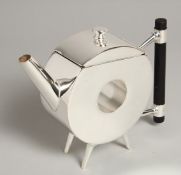 A SMALL CHRISTOPHER DRESSER DESIGN CIRCULAR, WITH HOLE, PLATED TEA POT.