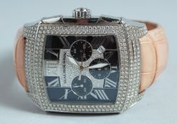 A MAUBOUSSIN DIAMOND SET WRISTWATCH with leather strap. No. 0264 R 529
