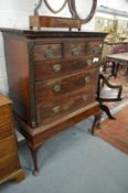 A GEORGE III MAHOGANY CHEST ON STAND. 4ft 8.5ins high x 3ft 6ins wide x 1ft 10ins deep.