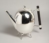 A LARGE CHRISTOPHER DRESSER DESIGN EGG-SHAPED PLATED TEA POT.
