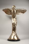 AFTER P. PSAIER. A LARGE SILVERED BRONZE SPIRIT OF ECSTASY. Signed. 26ins high.