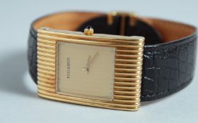 A VERY GOOD BOUCHERON WRISTWATCH 18CT GOLD with leather strap. AA/ 03136.