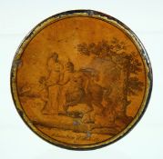 A GOOD VICTORIAN CIRCULAR PAPIER MACHE BOX, 