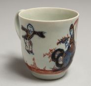 A CHAFFERS LIVERPOOL COFFEE CUP painted in under glaze blue and over glaze red with Jumping boy