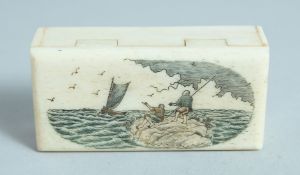 A BONE BOX with folding top with shipwreck 2.5ins.