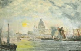 Early 20th Century English School, a scene of St. Pauls at Dusk, pastel, signed with initials PMD,
