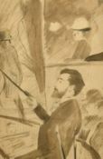 Circle of Edouard Manet, a Conductor in an orchestra pit, sepia watercolour, 7.25
