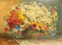 Ersebeth Kalicza (1879-1943) Hungarian, A still life of poppies, daisies and cornflowers in a