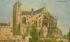 Late 19th Century French School, a sketch of a cathedral, oil on canvas, indistinctly signed, 5.5