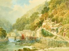 Walter Henry Sweet (1889-1943) English, 'Mars Hill, Lynmouth, Devon', Houses along a harbour wall