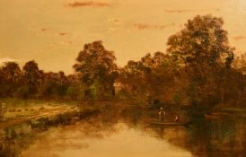 James Isaiah Lewis (1860-1934) Two men in a punt on a river, oil on canvas, 16