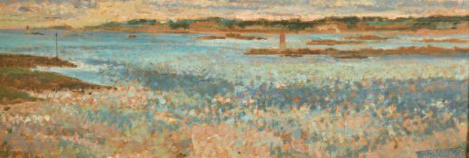 20th Century, a view of a bay, oil on panel, indistinctly signed, 11