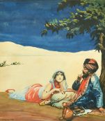 W.S. Burke, Romantic scenes in the desert, watercolours, one signed, 9.25