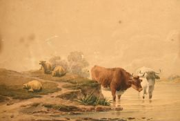 Follower of Cooper, cattle standing in a river with three sheep lying on the river bank,