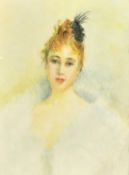 Circle of Giovani Boldini, A bust length portrait of an elegant lady, watercolour, 7.5