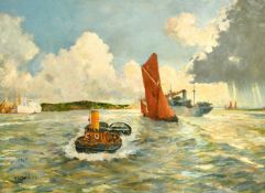 A. Charles (20th Century), Shipping leaving port, oil on panel, signed, 24