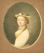A pair of 19th Century French watercolour studies of ladies in hats, along with seven similar