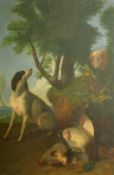 E. Le Sur, circa 1907, a pair of scenes of game dogs with birds, oils on canvas, signed, each 32