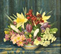 Leonard A. Philpot, Spring flowers in a striped bowl, watercolour, signed and dated 1923, 10.25
