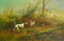 Kingsman (20/21st Century) Two Pointers in a wooded landscape searching for game, oil on canvas,
