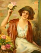 William Joseph Carroll (19th/20th Century), A seated female flower seller, oil on canvas, signed,