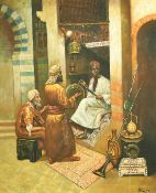Ruben, North African figures bartering, oil on canvas, signed, 24