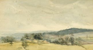 Circle of Muirhead Bone, A downland landscape, watercolour, 4.5