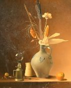 J.J. Hauser, a still life of mixed objects, oil on canvas, signed, 21.75