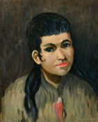 Norman Lloyd (20th Century) Portrait of a young girl with a short fringe and long black hair,