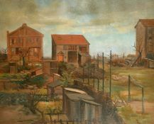 Flavia Blois, 'Paris Zone', view of buildings, oil on canvas, signed and dated 1939, label verso,