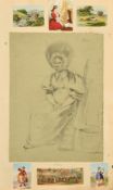 19th Century English School, A study of a woman, seated with a mop and bucket, pencil, 13.25