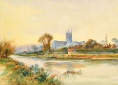 L. Sampson (19th Century) A cathedral in a river landscape, watercolour, signed and dated '94, 14.5