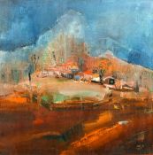 V.N. Palagachev, Village at night, oil on canvas, initialled and dated '91, labels verso, 15.75