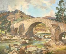 Circle of Lamorna Birch, View of a stone bridge over a river, oil on canvas, 25