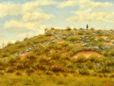 French School, a huntsman and his dog in a landscape, oil on card, indistinctly signed and dated, 9
