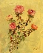 Greek School, 20th Century, A spray of pink roses, oil on board, indistinctly signed, Greek stamp