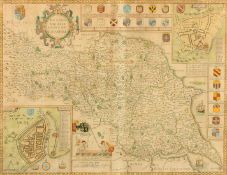 John Speede, 'The North and East Ridins of Yorkshire', hand coloured map, 16
