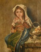 19th Century French school, a young girl holding fruit, oil on canvas, 16