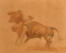 Late 19th Century Continental School, a bull fighting scene, watercolour, indistinctly inscribed, 9