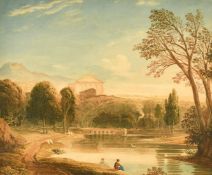 John Varley. 'Composition Italian scenery', watercolour, inscription verso, 11.5