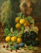 Oliver Clare (1853-1927) British, A still life of apples, grapes, plums, gooseberries and