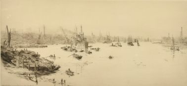 William Lionel Wyllie (1851-1931) A view of Deptford on the river Thames, etching, signed in pencil,