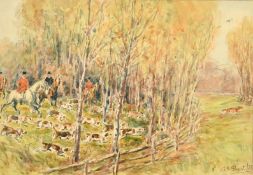 George Anderson Short (1856-1945) A fox hunt, watercolour, signed and dated, 23', 7.25