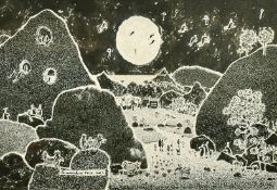 Richard Littleford, A fantasy landscape, ink and silver paint, signed, 8